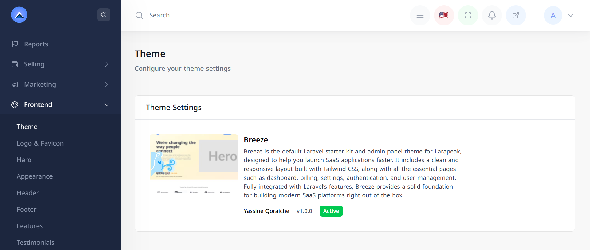 Theme settings